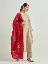 Brown hand embroidered silk chanderi kurta with gota