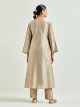 Brown hand embroidered silk chanderi kurta with gota