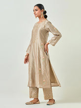 Brown hand embroidered silk chanderi kurta with gota