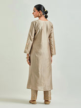 Brown hand embroidered silk chanderi kurta with gota