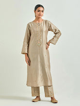 Brown hand embroidered silk chanderi kurta with gota