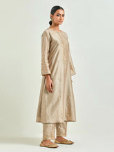 Brown hand embroidered silk chanderi kurta with gota