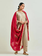 Brown hand embroidered silk chanderi kurta with gota