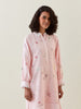 Pink botanical print cotton linen  kurta with scalloped net collar