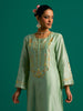 Green embroidered yoke kurta