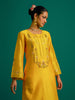 Yellow embroidered yoke kurta