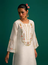 Off White embroidered yoke kurta