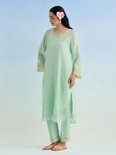 Green golden striped sleeves kurta with pant and dupatta