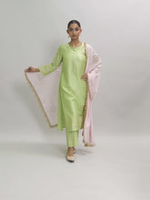 Green gota placket kurta set with dupatta