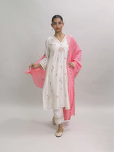 Off White floral V neck kurta with pant