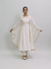 Off White round neck anarkali with churidar