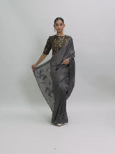 Black embroidered chanderi saree
