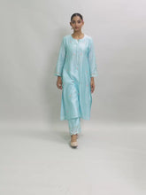 Light blue floral placket kurta with pant