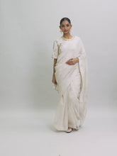 Off white embroidered saree and blouse set
