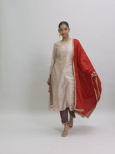 Brown zari motifs kurta set with dupatta