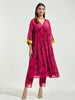 Fuschia floral print modal kurta with gathers