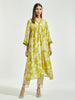 Lime green floral print modal kurta with gathers