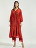 Red floral print modal kurta with gathers