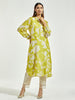 Lime green collared floral print modal kurta