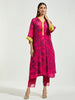 Fuchsia V-neck floral print modal kurta