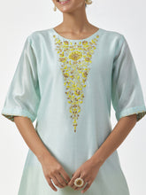 Mint hand embroidered Silk chanderi kurta