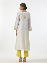 Off White hand embroidered Silk chanderi kurta with plackett