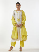 Off White hand embroidered Silk chanderi kurta with plackett