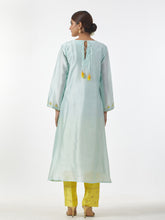 Mint hand embroidered Silk chanderi kurta with gathers