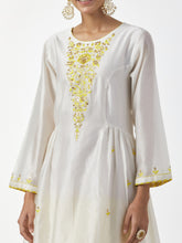 Off White hand embroidered Silk chanderi kurta with gathers