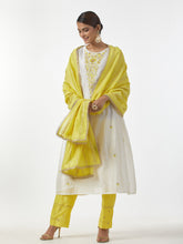 Off White hand embroidered Silk chanderi kurta with gathers