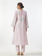 Pink hand embroidered Silk chanderi kurta with gathers