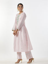Pink hand embroidered Silk chanderi kurta with gathers