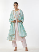 Pink hand embroidered Silk chanderi kurta with gathers