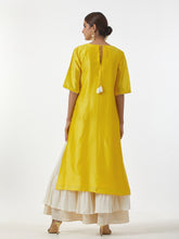 Yellow hand embroidered Silk chanderi kurta