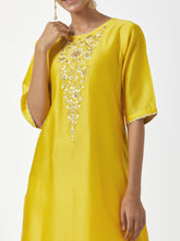 Yellow hand embroidered Silk chanderi kurta