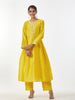 Yellow hand embroidered Silk chanderi kurta with gathers