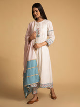 Pink and blue cotton dupatta with gota detailing