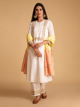 Yellow and Peach cotton dupatta with gota detailing