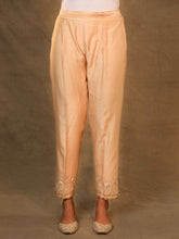 Warm beige Silk Chanderi Pant with hand embroidery