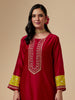 Red silk chanderi a-line hand embroidered kurta