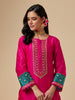 Fuchsia silk chanderi a-line hand embroidered kurta