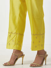 Bright yellow hand embroidered Silk chanderi Palazzo