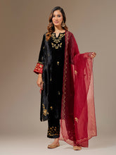 Deep Red hand embroidered organza dupatta