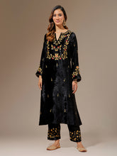 Black velvet palazzo with embroidery