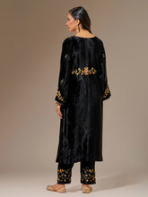 Black velvet kurta with hand embroidery