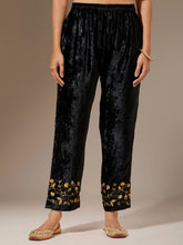 Black velvet palazzo with embroidery