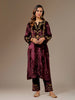 Wine velvet kurta with hand embroidery