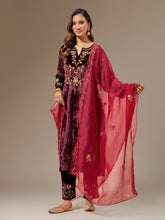 Deep Pink hand embroidered organza dupatta