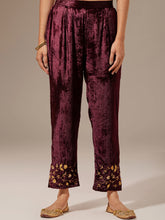 Wine velvet palazzo with embroidery