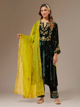Lime Green hand embroidered organza dupatta